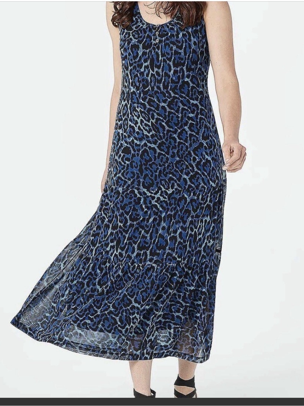 Susan Graver Blue Leopard Print Sleeveless Dress in Size 3XP